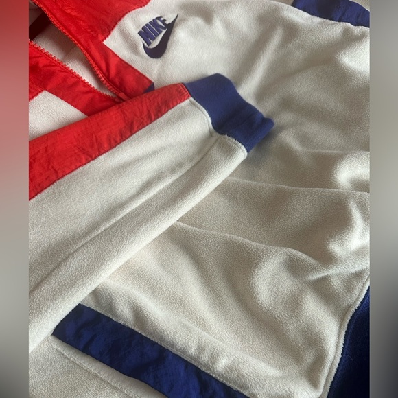 NIKE | retro cropped Polar Fleece Half Zip Sweatshirt blue cream orange- small - Picture 8 of 10
